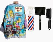 Kit Capa Para Corte Barbeiro Personalizada De Cetim Com Zíper Espanador Borrifador Escovinha