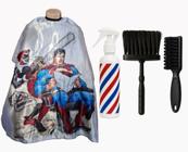 Kit Capa Para Corte Barbeiro Personalizada De Cetim Com Zíper Espanador Borrifador Escovinha