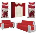 Kit Capa Para Sofa 3e2 Lugares+4capas Almofada+1cortina Paris 2mtr