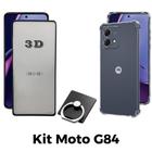 Kit Capa Transparente + Película 3D + Anel Suporte para Motorola Moto G84