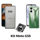 Kit Capa Transparente + Película 3D de Vidro + Anel Suporte para Motorola Galaxy G35