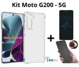 Kit Capa Transparente + Película 3D de Vidro para Motorola Moto G200