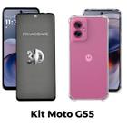 Kit Capa Transparente + Película 3D de Vidro Privacidade para Motorola Moto G55