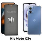 Kit Capa Transparente + Película 3D Privacidade para Motorola Moto G34