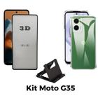 Kit Capa Transparente + Película 3D + Suporte de Mesa para Motorola Moto G35