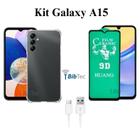 Kit Capa Transparente + Película de Cerâmica + Cabo USB Tipo C para Samsung Galaxy A15