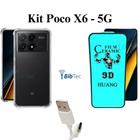 Kit Capa Transparente + Película de Cerâmica + Cabo USB Tipo C para Xiaomi Poco X6 5G