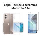 Kit Capa Transparente + Película de Cerâmica Para Motorola Moto G34 - HUANG