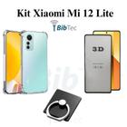 Kit Capa Transparente + Película de Vidro 3D + Suporte de Anel para Xiaomi Mi 12 Lite