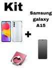 Kit Capa Transparente + Película Fosca Privacidade + Suporte Anel Samsung Galaxy A15