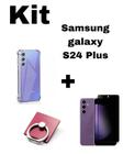 Kit Capa Transparente + Película Fosca Privacidade + Suporte Anel Samsung Galaxy S24 Plus