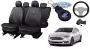 Kit Capas Couro Ford Fusion 2013-2019 + Volante e Chaveiro - Proteção Estilizada