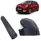 Kit Capas Couro Manopla Câmbio Manual E Alavanca Freio de Mão Citroen C3 2019 À 2021