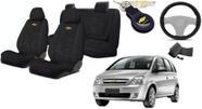 Kit Capas Tecido Modernas para Bancos Meriva 2001+2012 + Volante + Chaveiro GM