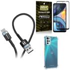 Kit Capinha Moto G22 + Cabo Tipo C Hs302 + Película Vidro 3D