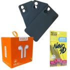 Kit Capinha Preto Moto G04 + Fone Bluetooth + Pelicula 9D