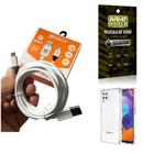 Kit Capinha Samsung M62 com Cabo Turbo Tipo C 3 Metros e Película de vidro 3D