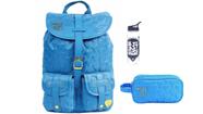 Kit Capricho Love Azul Mochila de Costas + Estojo + Garrafa