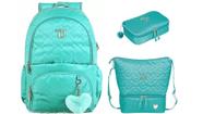 Kit Capricho Love Verde-água Mochila + Lancheira + Estojo