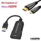 Kit Captura com Placa Captura + Cabo Micro HDMI Vídeo 30 fps PRETA Hdmi 3.0 Full Hd 1080 Live Streaming