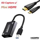 Kit Captura com Placa Captura + Cabo Mini HDMI Vídeo 30fps Hdmi 3.0 Full Hd 1080p 4k Live Streaming