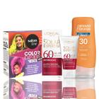 Kit Carnaval Cabelos Divertidos e Pele Bem Protegida Com Tonalizantes Coloridos Protetor Facial e Corporal FPS 60 & 30