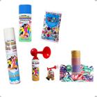 Kit carnaval festa espuminha confete buzina serpentina spray