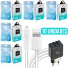 Kit Carregador 5 Peças Cabos Mini Usb V8 Com 5 Fontes Com 2 Entradas Usb Turbo Rapido Bivolt