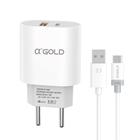 Kit Carregador com Fonte Turbo com 2 entradas PD 40W 9.1A com Cabo Tipo C - a'Gold