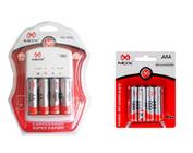 Kit Carregador de Pilhas e Bateria 9v Mox Automático Mais 8 Pilhas AA/AAA Recarregável