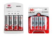 Kit Carregador De Pilhas Mox Com 8 Pilhas Aa Recarregáveis 2600 mah