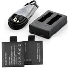 Kit Carregador Duplo Eken H9r + 02 Bateria Extra Original PG1050 Li-Ion 3.7 v 1050mAh P/ Câmera Sjcam H9RS S60 M10