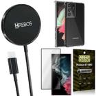 Kit Carregador Sem Fio Samsung S22 Ultra + Capinha + Película de Vidro