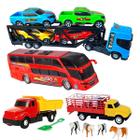 Kit Carreta Cegonheira Caminhão Animais Brinquedo Ônibus - Bs Toys