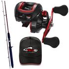 Kit Carretilha 19 Rolamentos com Vara Cmik 1,80mts e Boné Makis Fishing