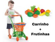 Kit Carrinho de Compra Supermercado Infantil 2 Em 1 + Frutinhas e Legumes CALESITA
