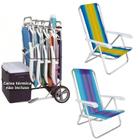 Kit Carrinho de Praia com Avanco + 2 Cadeiras de Praia Aluminio Mor