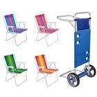 Kit Carrinho de Praia com Avanco + 4 Cadeiras de Praia Aluminio Mor