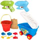 Kit Carrinho De Praia Infantil E 2 Lançadores De Água Com Acessórios Arminha De Brinquedos GGB E DM Toys