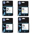 Kit cartucho Plotter Hp 712 original 4 cores Preto 80ml