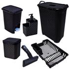 Kit Casa C/ Cesto Roupas Organizador 50 Lts Lixeira Rattan Escorredor Porta Detergente e Rodo de Pia