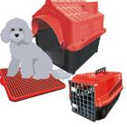 Kit Casa Caixa De Transporte E Sanitário Pet Dog N3 Vermelho