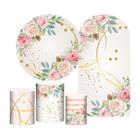 Kit Casado Floral Painel Redondo Trio Capas Cilindro Romano