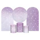 Kit Casado Glitter Lilás Painel Redondo Trio Capas Cilindro