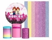 Kit Casado Roblox Menina Painel Redondo Trio Capas Cilindro