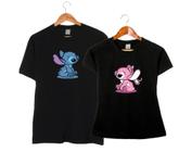 Kit Casal Camisetas Stitch e Angel em Algodão