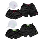 Kit Casal Com 4 Shorts Tactel Adultos + 2 Bonés Aba Curva