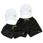 Kit Casal Short Moda Praia Bermuda Tactel Combinando Boné Aba Curva Namorados