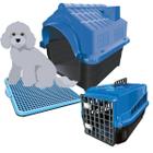 Kit Casinha Caixa De Transporte E Sanitário Pet Dog N3 Azul