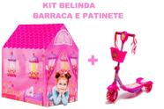 Kit Casinha Rosa Menina Mais Patinete 3 Rodas Com Led